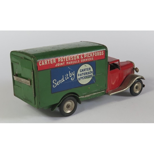 25 - A Triang Minic Clockwork 22M Delivery Van in red and green with decals 