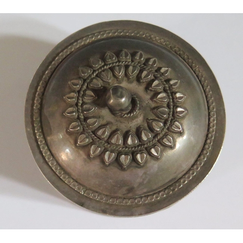 338 - A .800 Silver Circular Box, 115g, 7cm diameter. Finial bent