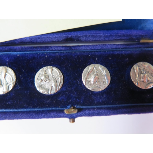 338A - A Cased Set of Six Edward VII Silver Buttons decorated with snowdrops, Birmingham 1901, R&W, 16mm di... 