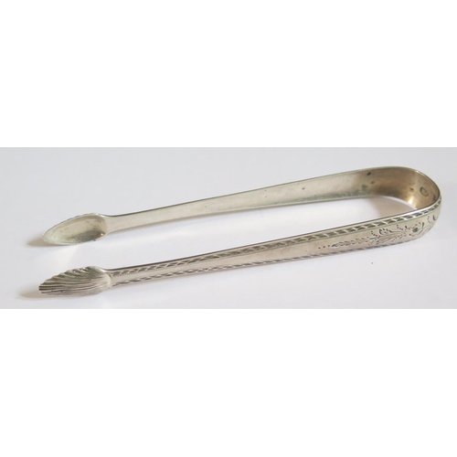 344 - A Pair Irish Bright Cut Silver Sugar Tongs, Dublin J.K, c. 1800, 35g