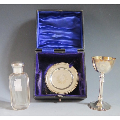 355 - A Cased George VI Silver Communion Set, Chester 1910, Colen Hewer Cheshire, 96g, chalice 9.5cm high