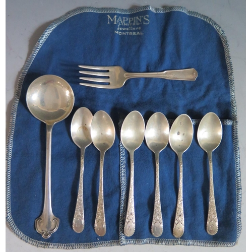 357 - A Set of Six Canadian BIRKS Sterling Silver Coffee Spoons, Sterling Fork and Sheffield silver spoon,... 