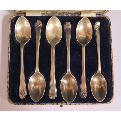 369 - A George V Cased Set of Six Teaspoons with crossed gold sticks to the handle, Sheffield 1933 (and on... 