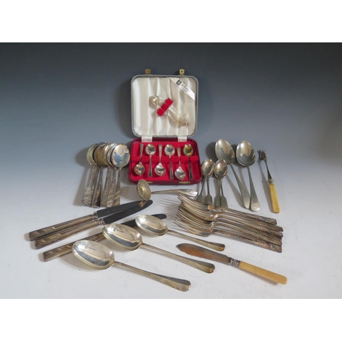 371 - Three London Silver Spoons 174g and selection of plated flatware