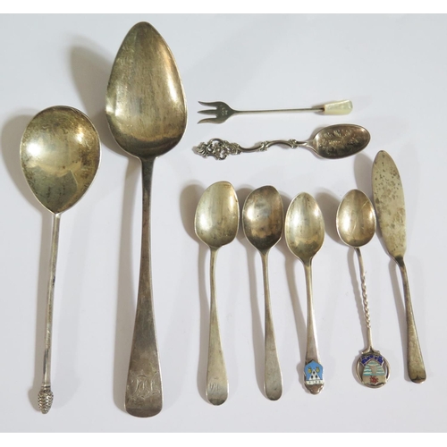 373 - A Selection of Georgian and later Silver Flatware (155g gross) and .830 continental silver spoon