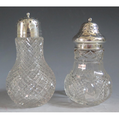 376 - Two Birmingham Silver Top Cut Glass Sugar Castors