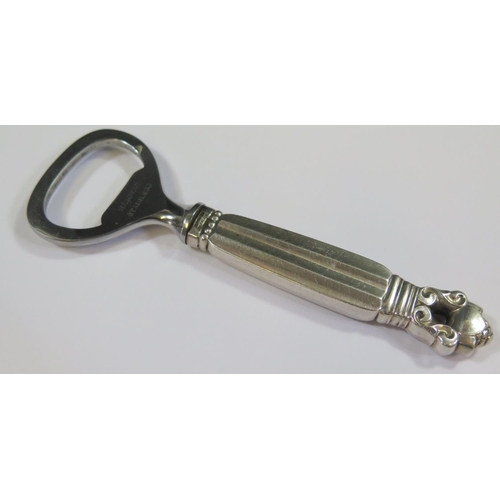 393 - A Georg Jensen Sterling Silver Handled Acorn Bottle Opener, 11.5cm