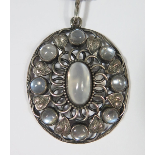 400 - An Arts & Crafts Sterling Silver Moonstone Set Pendant and chain, pendant 4cm long including hanging... 