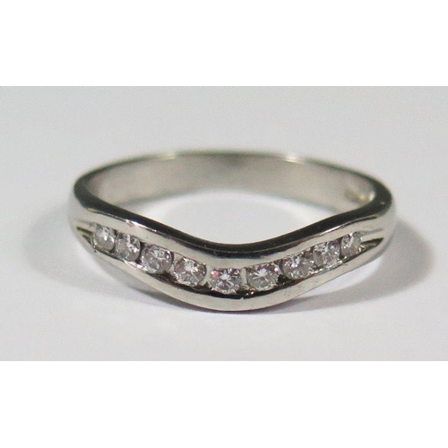 401 - A Modern .950 Platinum and Diamond Half Eternity Ring, size M.5, 4.2g (EDW .18ct)