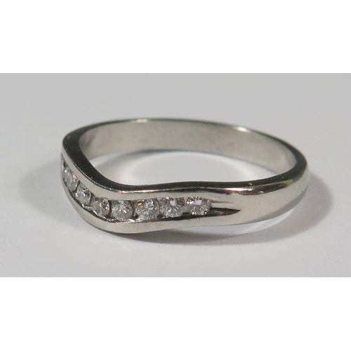 401 - A Modern .950 Platinum and Diamond Half Eternity Ring, size M.5, 4.2g (EDW .18ct)