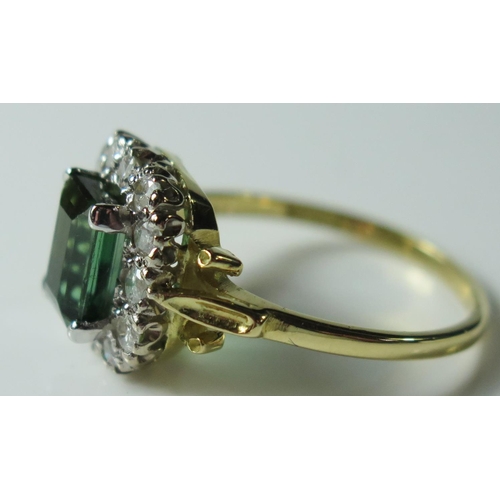 417 - A Modern 18ct Yellow Gold, Emerald and Diamond Ring, size P.5, 4.4g, EEW 1.75ct