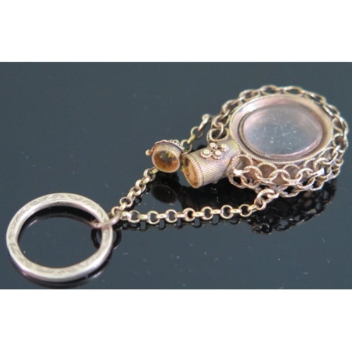 423 - A Georgian Miniature Unmarked Gold 'Scent Bottle' Locket on chain with hinged crystal centre and top... 