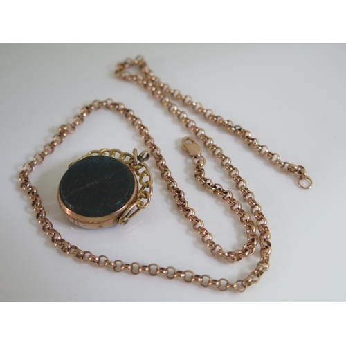 456 - A 9ct Gold Necklace 10.4g 46cm and 9ct gold, bloodstone and banded agate swivel fob 23mm diam.