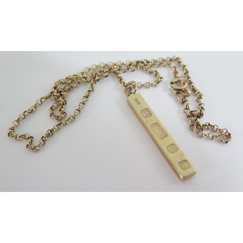 457 - A 9ct Gold Ingot Pendant on 9ct gold chain, 9.2g