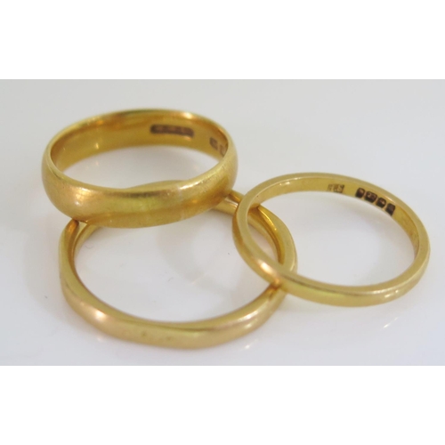 468 - Three 22ct Wedding Bands, sizes N, J and G.5, 9.2g