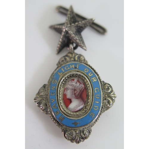 477 - A Victorian Silver and Enamel Pendant 'HEAVENS LIGHT OUR GUIDE', 39mm drop