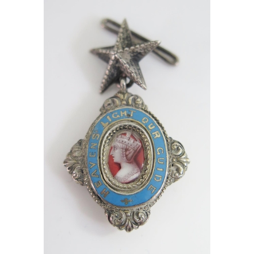 477 - A Victorian Silver and Enamel Pendant 'HEAVENS LIGHT OUR GUIDE', 39mm drop