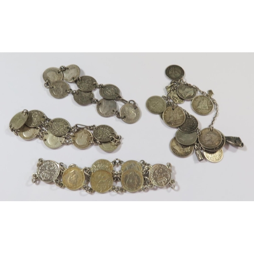 492 - Four Silver Threepence bracelets, 74.9g