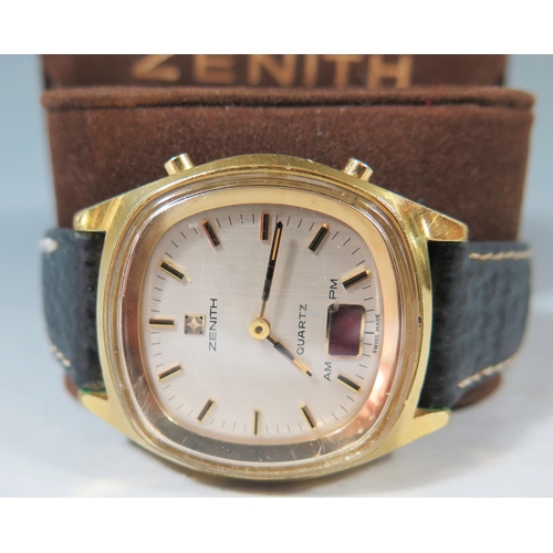 520 - A Zenith Gen's Gold Plated Quartz Wristwatch, soft case, not running