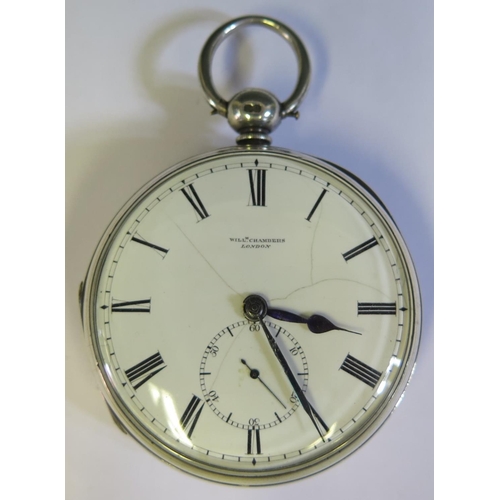 530 - A Large Victorian Silver Cased Open Dial Pocket Watch with chain driven fusee movement no. 6090, dia... 