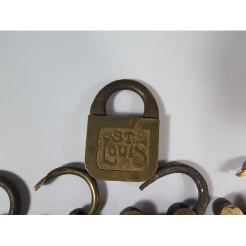 555 - Five Old Brass Padlocks (one key unlocks three)