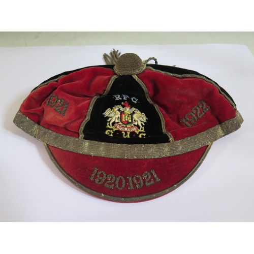 571 - An R.F.C. Epping Upper Clapton Rugby Union Tassle Honour Cap for 1920-1922, R.W. Forsyth Ltd. outfit... 