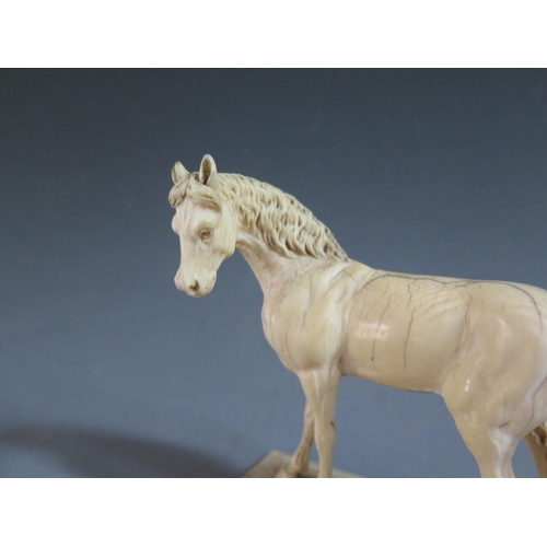 572 - An Antique Carved Ivory Model of a Horse, 10cm high. UK BIDDING ONLY