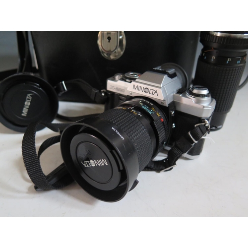 576a - Minolta X500 Camera, Hoya 55mm Skylight lens, 24-35mm md zoom Hoya len, Hoya Hmc Zoom & Close Focus ... 