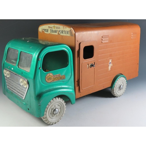 61 - A Large Triang Toys Tinplate Horse Transporter in Metallic Green and Orange-Brown (47cm approx).