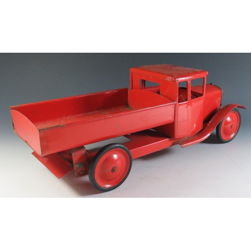 63 - An Early Large Triang Toys Tinplate Tipping Truck in Red (48cm approx.)