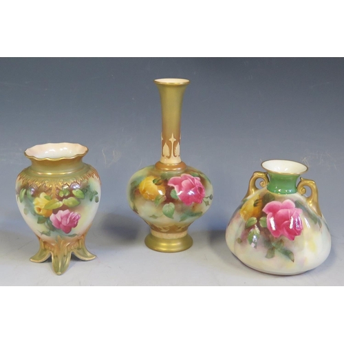 676 - Three Royal Worcester Vases decorated with roses, tallest 15cm