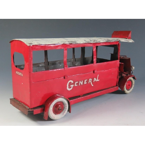 70 - An Unusual Tinplate Bus (mostly repainted). The owner thought this could be made by Distler? (26.5cm... 