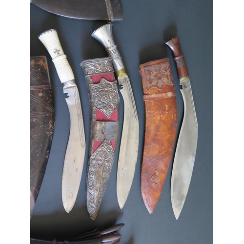 701 - Seven Kukri, largest 47cm including scabbard