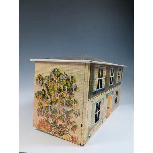 82b - A Mettoy Tinplate Dolls House with Living Room, Kitchen, 2 Bedrooms  and a Bathroom. (approx 48.5x22... 