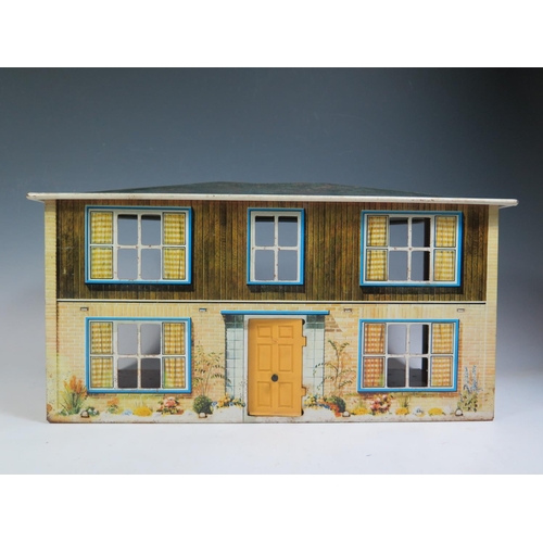 82b - A Mettoy Tinplate Dolls House with Living Room, Kitchen, 2 Bedrooms  and a Bathroom. (approx 48.5x22... 