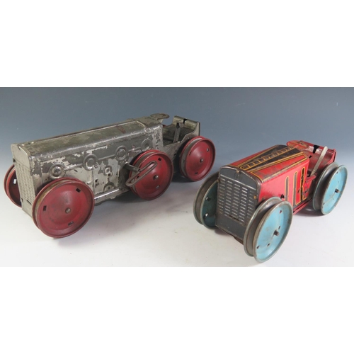 88 - A Scarce Marx Clockwork Tinplate 6 Wheeled Tractor with working motor and one other Marx 4 wheeled t... 