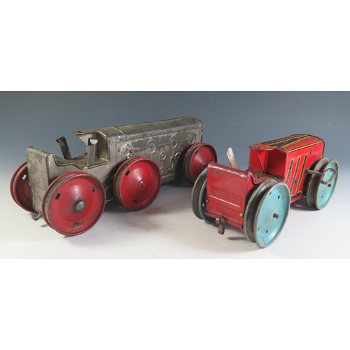 88 - A Scarce Marx Clockwork Tinplate 6 Wheeled Tractor with working motor and one other Marx 4 wheeled t... 