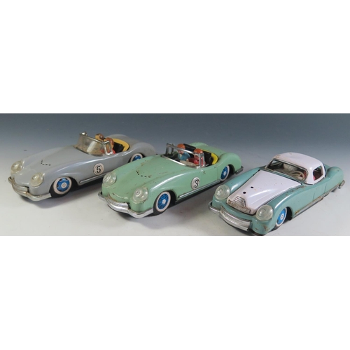 94 - Three Chinese Tinplate Sports Cars (22cm approx.)