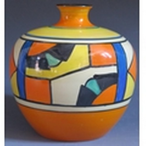 665 - A Very Rare Clarice Cliff Bizarre Diamonds Vase, shape 164, 13.7cm high, c. 1929. Professionally res... 