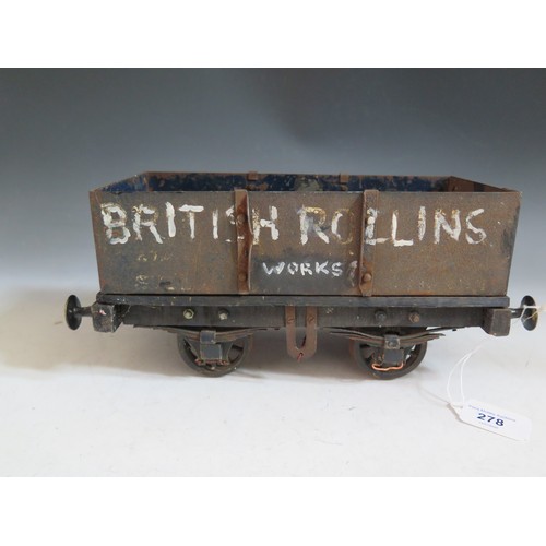 278 - An Unusual Large Scale Coal Wagon made from metal and wood (30cm approx).