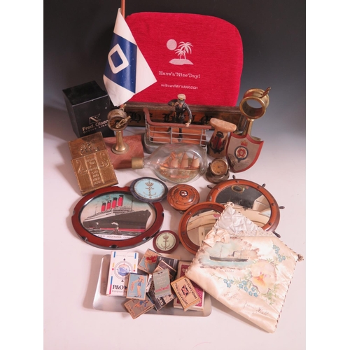 105 - A Selection of Maritime Related Objects including model engine room telegraph, Cunard match booklets... 