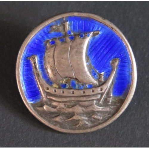 490 - An IONA Silver and Enamel Brooch, decorated with an old sailing ship, 27mm, 10g