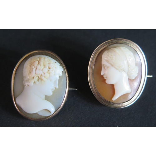 499 - Two Small Shell Cameo Brooches, one decorated with a male bust in profile in a 9ct setting and the o... 