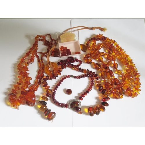 523 - A Selection of Amber and Faux Amber Necklaces