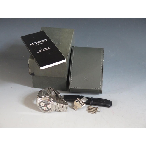 533 - A Gent's MOVADO Steel Cased Automatic Wristwatch with instructions and spare leather strap and box