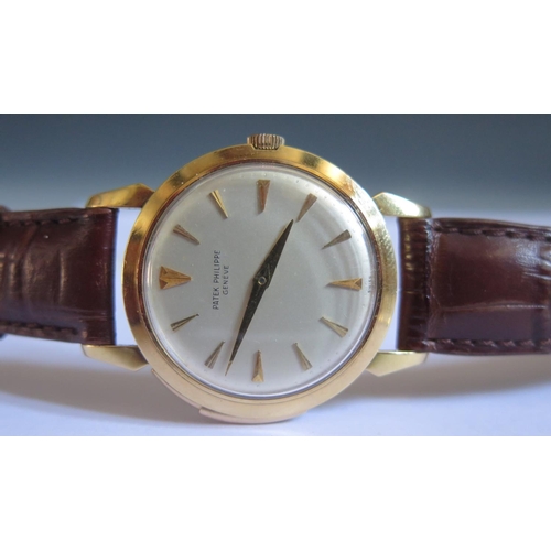 537 - A 18K Gold Cased Minute Repeating Wristwatch. The dial, movement and case marked PATEK PHILIPPE, 35m... 