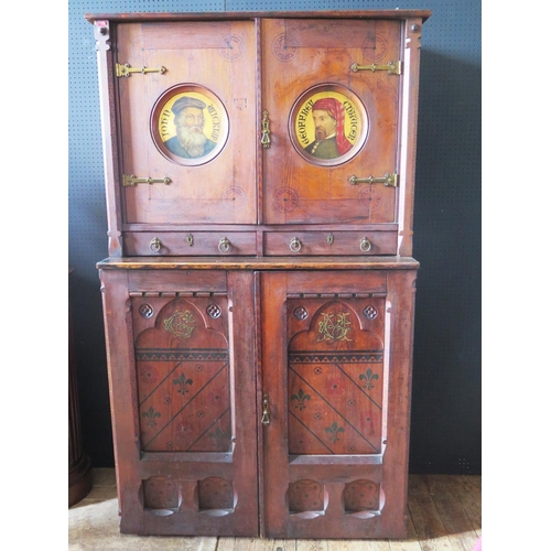 542 - An Early Arts & Crafts Cabinet in the Reformed Gothic Movement Style with roundels to the top painte... 