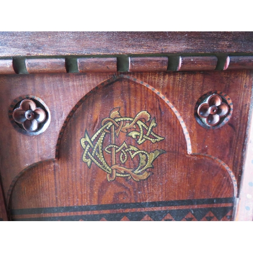 542 - An Early Arts & Crafts Cabinet in the Reformed Gothic Movement Style with roundels to the top painte... 