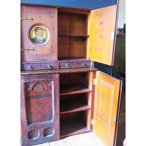 542 - An Early Arts & Crafts Cabinet in the Reformed Gothic Movement Style with roundels to the top painte... 