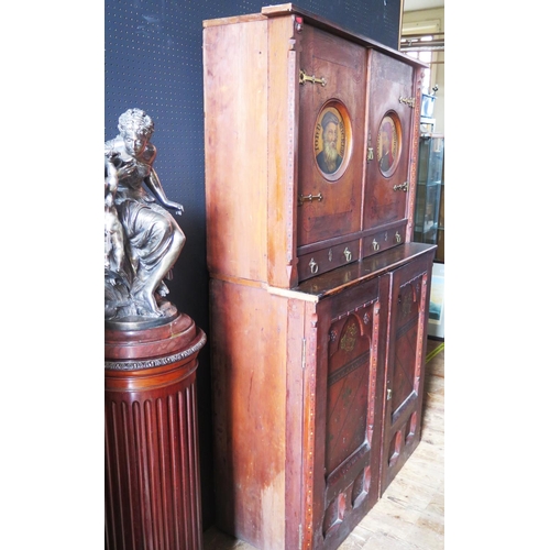 542 - An Early Arts & Crafts Cabinet in the Reformed Gothic Movement Style with roundels to the top painte... 